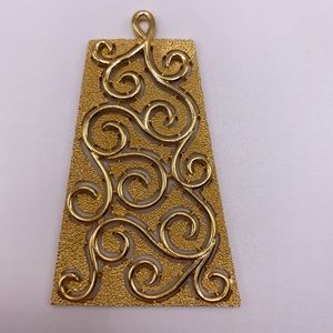 Vintage 70’s Trifari Crown Gold Tone Filigreed Pendant 3”
